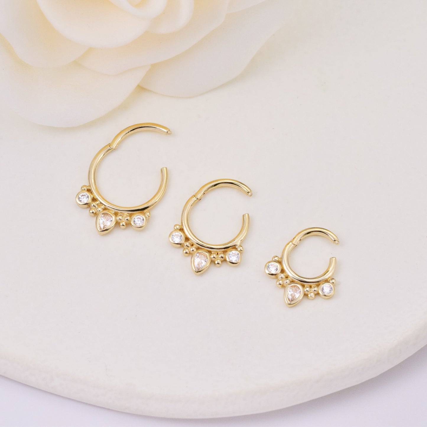 14k Solid Gold Teardrop Cartilage Hoop Earring Daith Ring Helix Hoop Clicker Conch Rook Hoop Earring Septum Clicker Piercing Nose Piercing