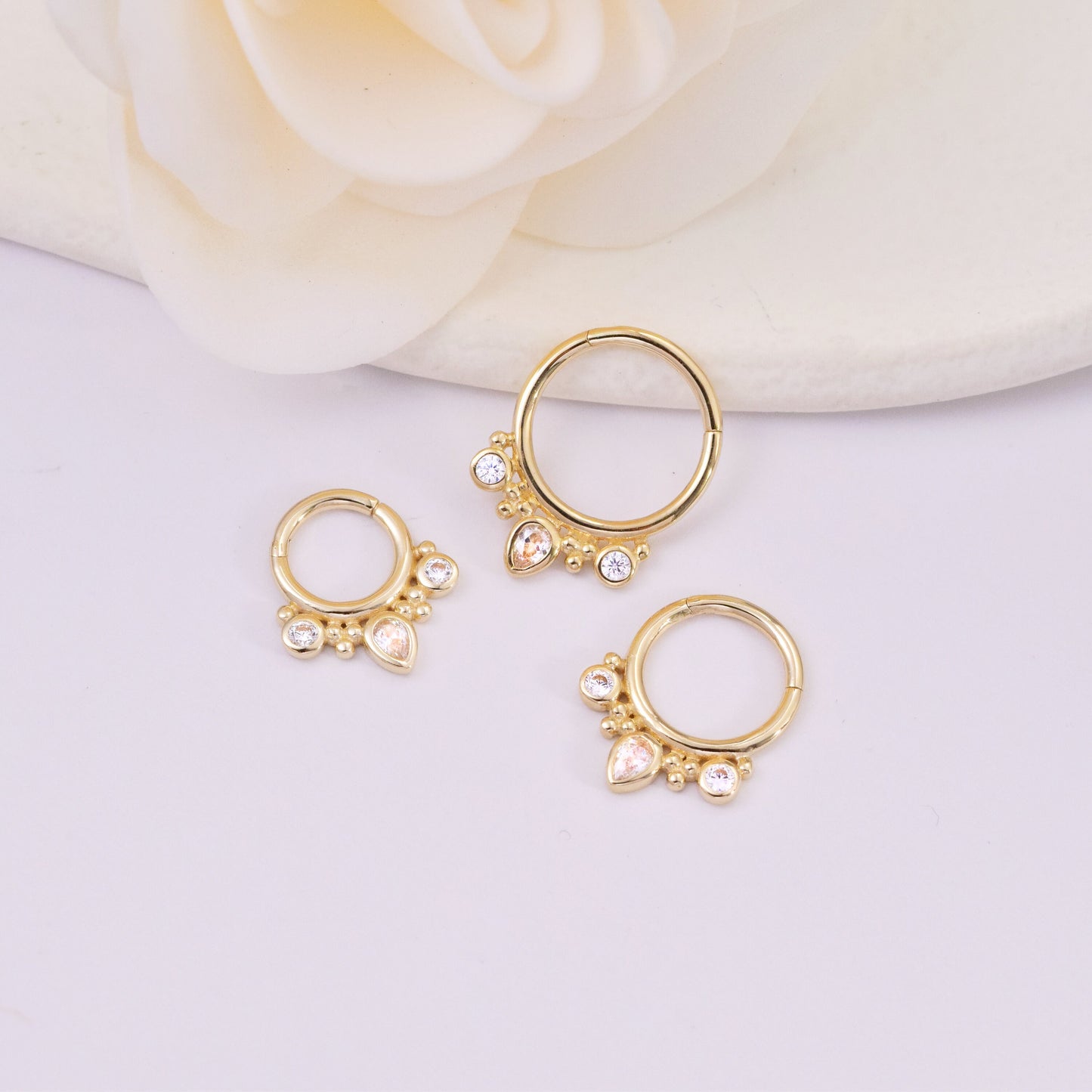 14k Solid Gold Teardrop Cartilage Hoop Earring Daith Ring Helix Hoop Clicker Conch Rook Hoop Earring Septum Clicker Piercing Nose Piercing