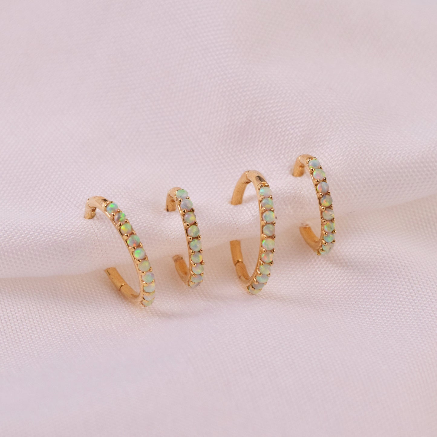 14k Solid Gold Opal Septum Nose Ring Opal Cartilage Clicker Tragus Hoop Helix Daith Rook Hoop Nose Piercing Conch Clicker Opal Piercing 16g