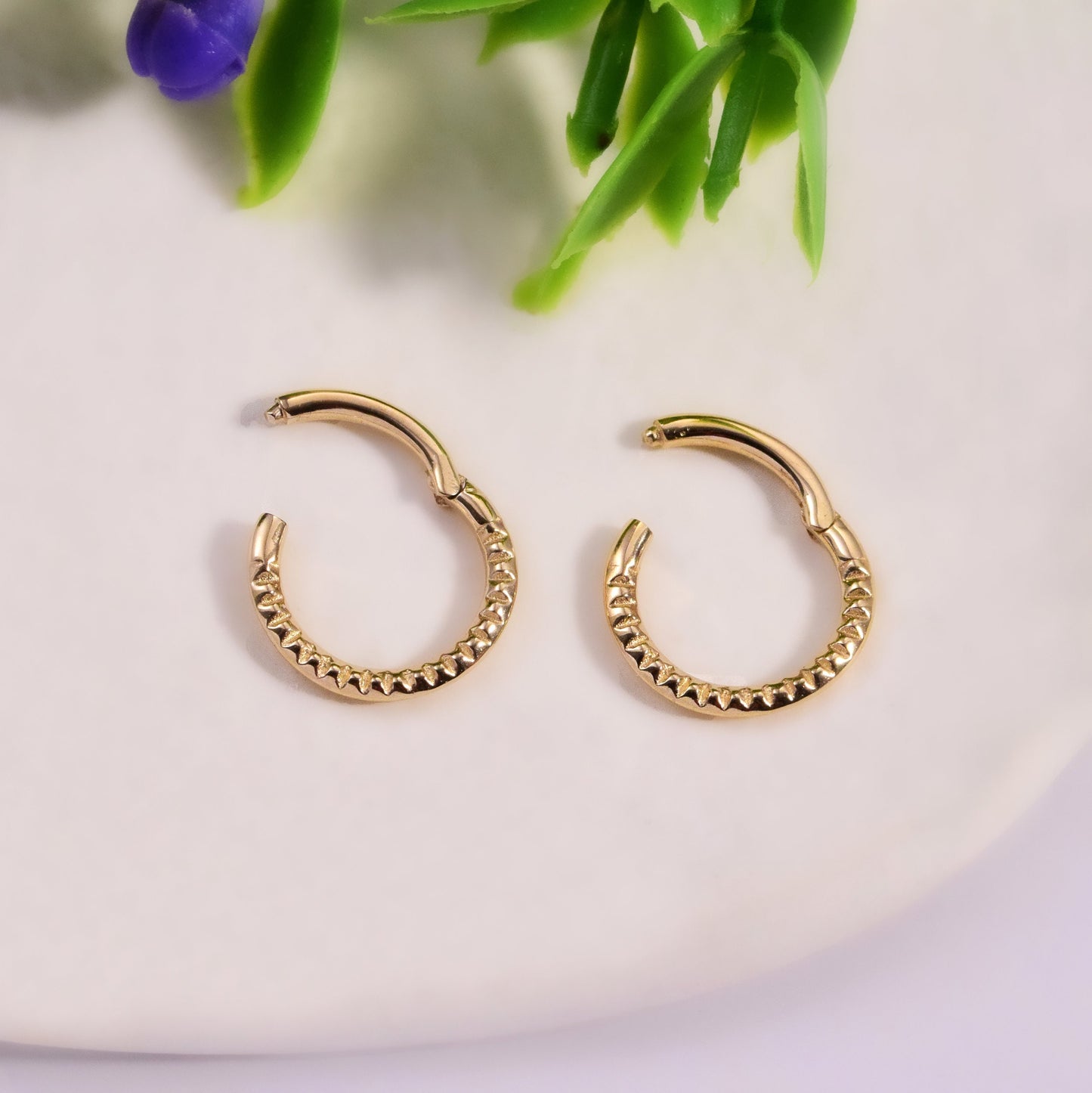 14k Solid Gold Dainty Pyramid Cut Septum Hoop Nose Ring Thin Cartilage Hoop Tragus Helix Daith Rook Conch Hoop Ring Hinged Clicker Jewelry