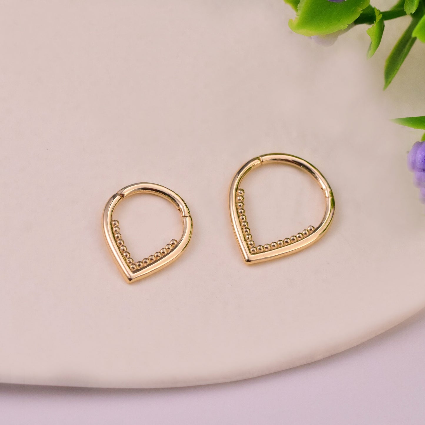 14k Solid Gold V shape Septum Ring Tear Drop Clicker Daith Earring Hinged Hoop Cliker Nose Piercing Dainty Helix Piercing Gold Nose Ring 16g