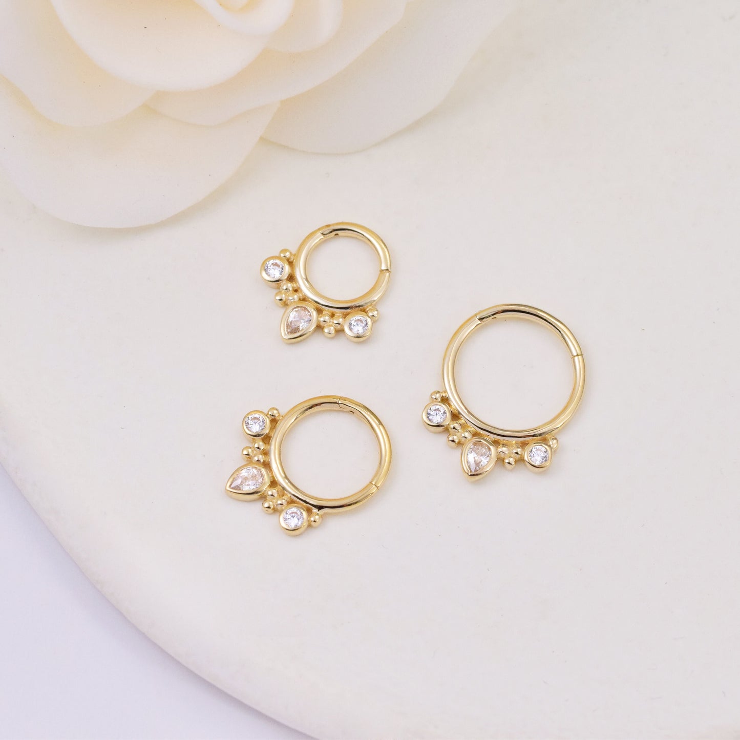 14k Solid Gold Teardrop Cartilage Hoop Earring Daith Ring Helix Hoop Clicker Conch Rook Hoop Earring Septum Clicker Piercing Nose Piercing