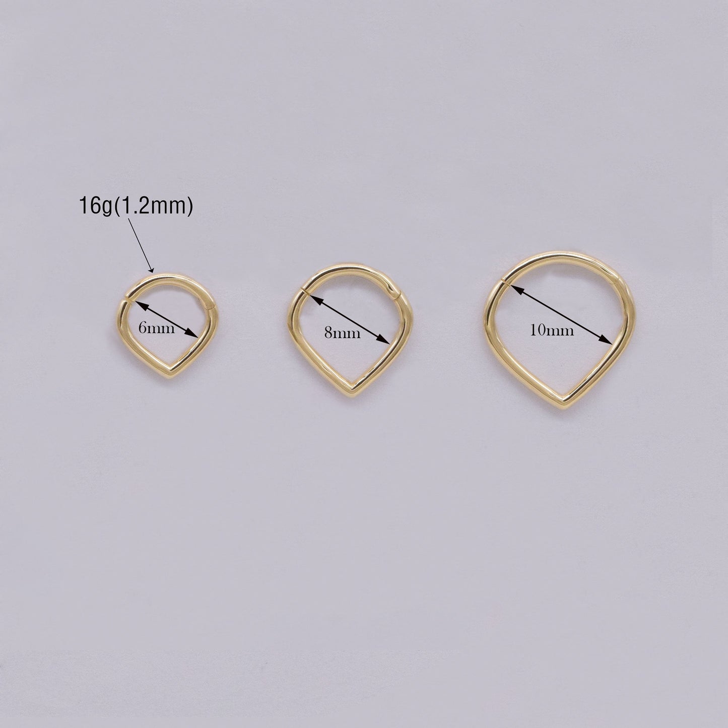 14k Solid Gold Triangle Septum Ring Teardrop Hinged Clicker Hoop V-shaped Nose Ring Cartilage Daith Tragus Earring Septum Clicker Hoop 16g