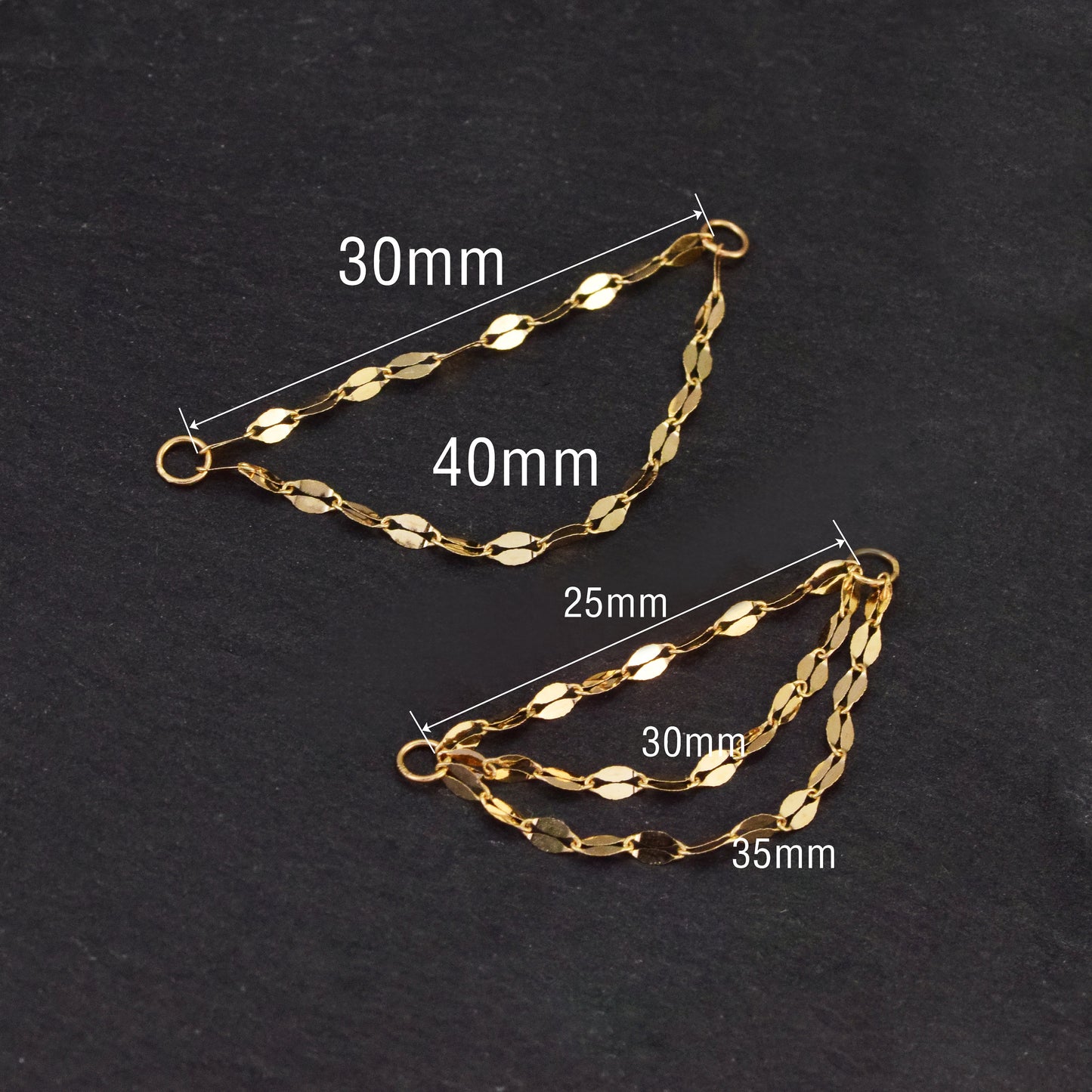 14K Solid Gold Sparkly Double Sequin Double Chain Attachment Triple Chain Piercing Dainty Cartilage Chain Loop Chain Earring Linking Chain