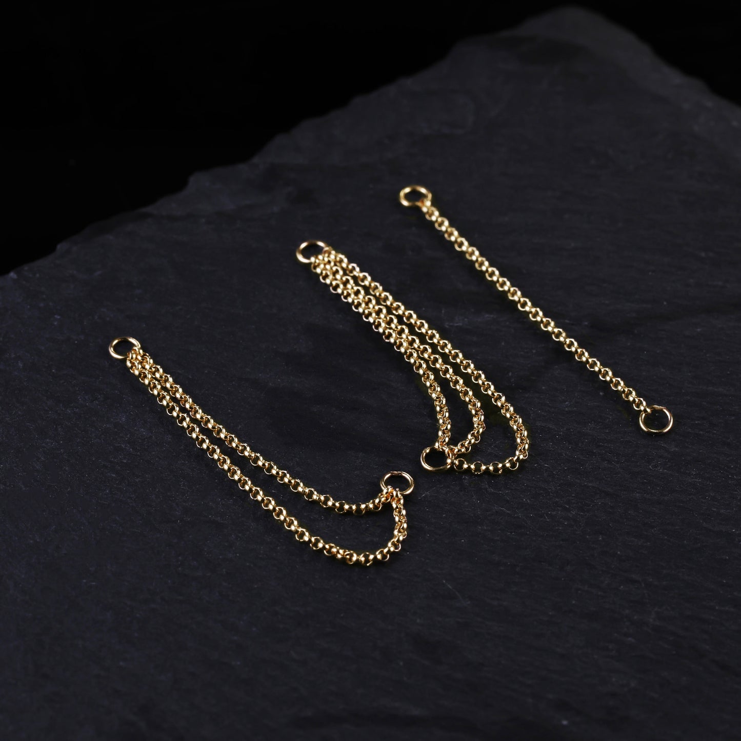 14K Solid Gold Triple Chain Attachment, Double Chain Piercing, Loop Chain Earring, Helix Chain, Cartilage Chain ,Linking Chain Connector