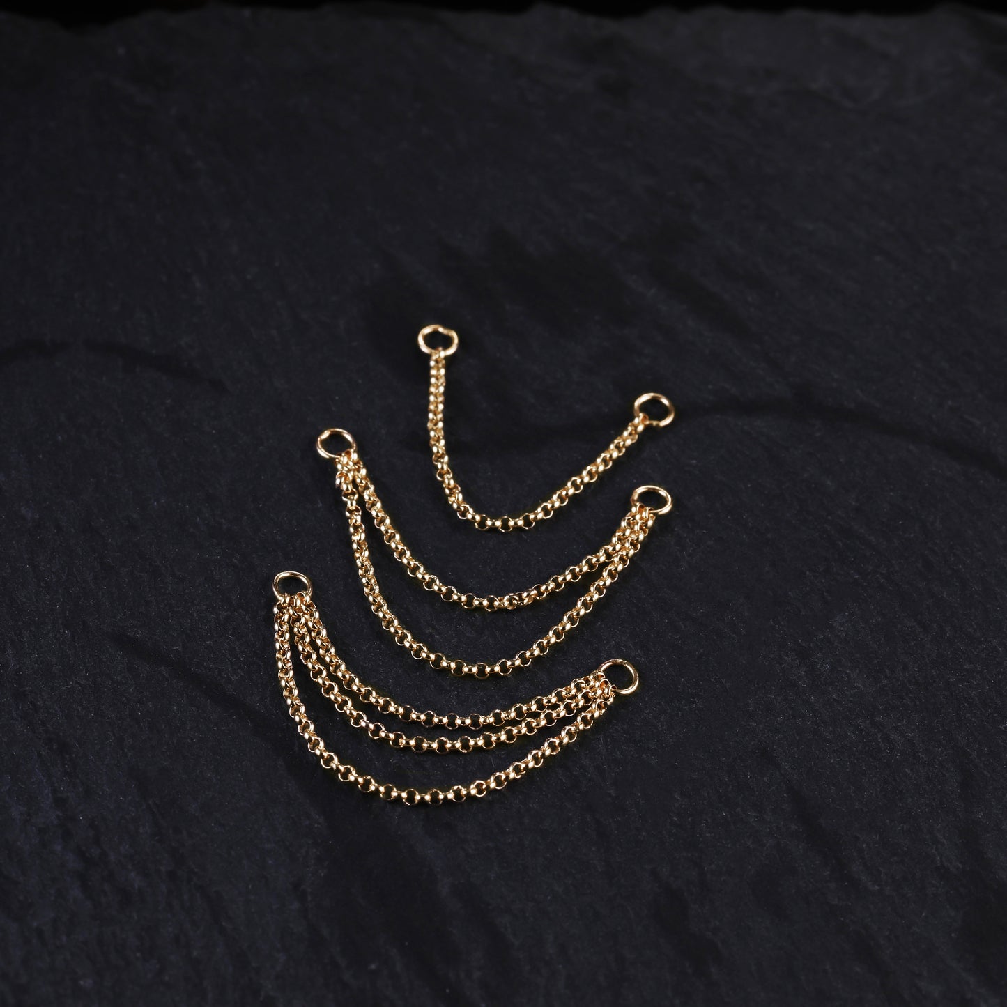 14K Solid Gold Triple Chain Attachment, Double Chain Piercing, Loop Chain Earring, Helix Chain, Cartilage Chain ,Linking Chain Connector