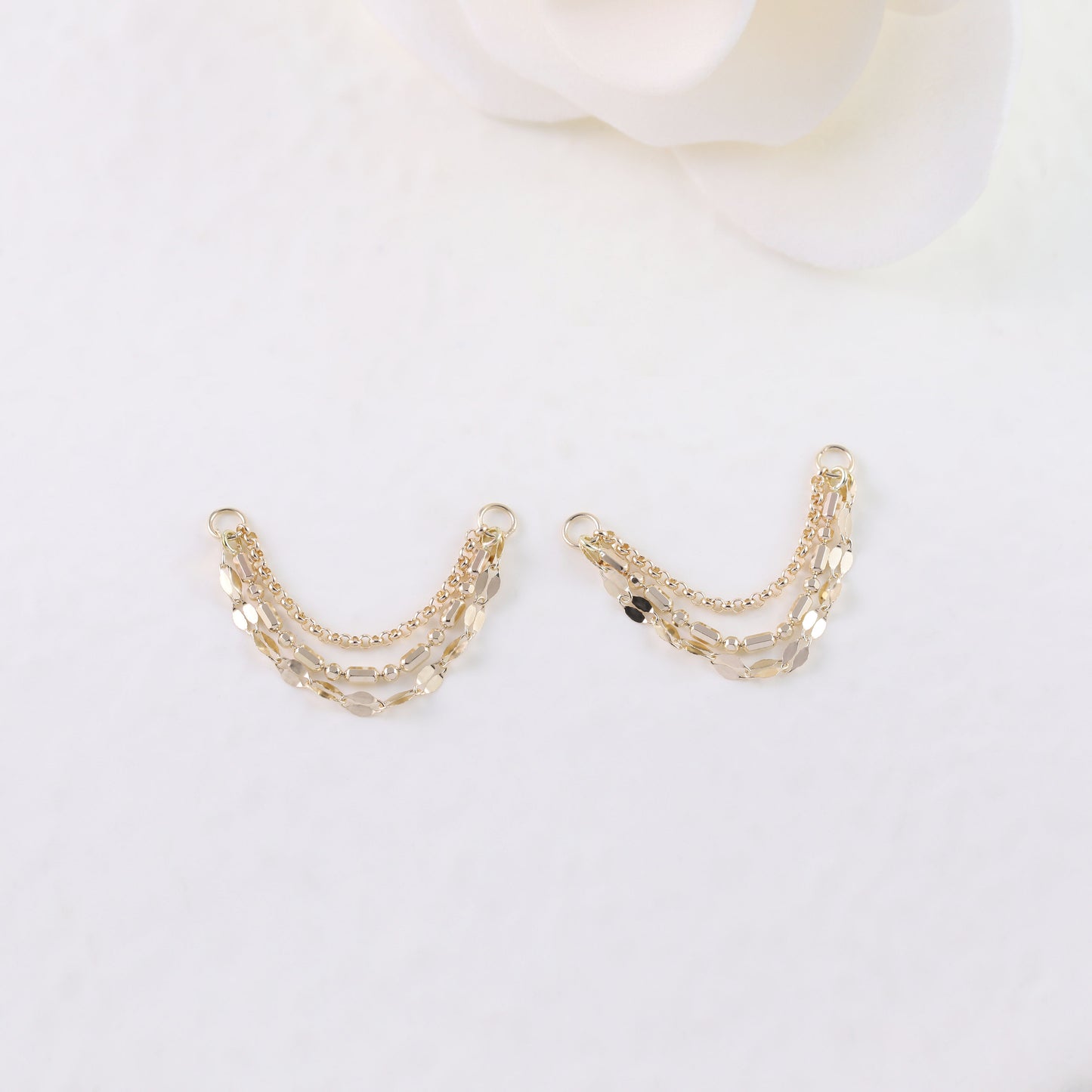 14K Solid Gold Triple Sparkly Chain Attachment Triple Sequin Chain Piercing Loop Chain Earring Dainty Cartilage Chain Linking Connector