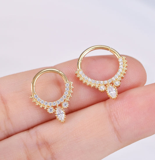 14K Solid Gold Septum Daith Earring Hoop Brilliant Gold Septum Ring Cartilage Hoop Tragus Hoop Helix Conch Hoop Rook Piercing Hoop Nose Hoop