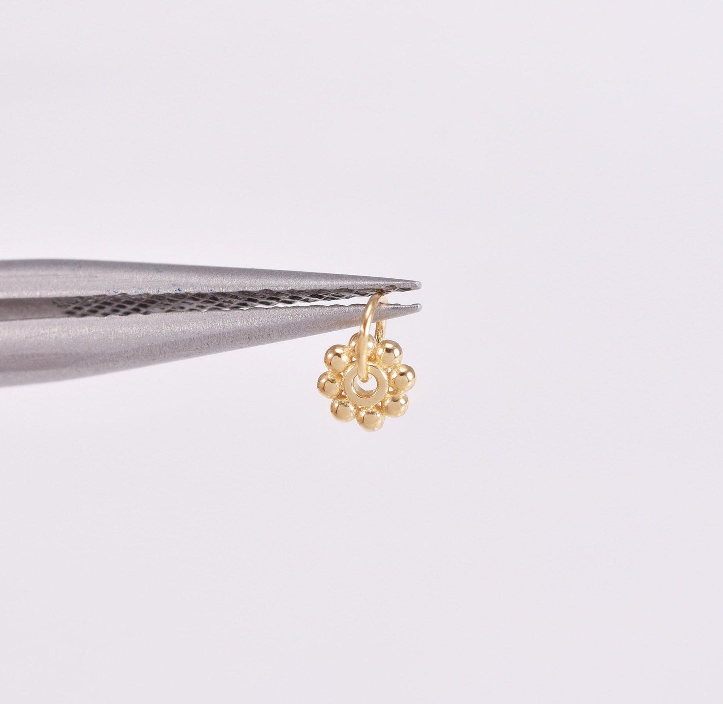 14k Solid Gold Flower Charm Tiny Dot Flower Earring Charm Tiny Circle Flower Stud Dainty Flower Studs Cartilage Tragus Earring Charm