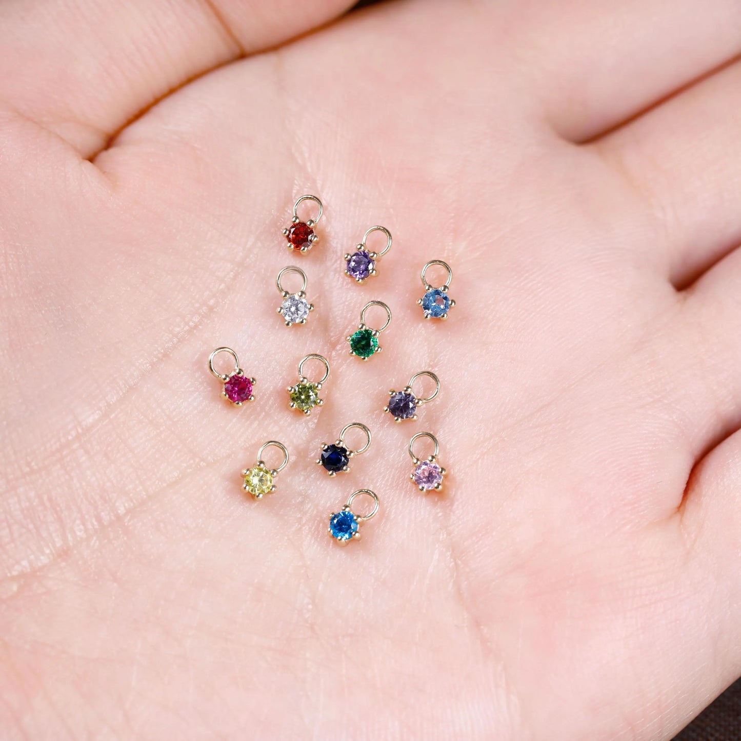 14K Solid Gold Birthstone Charm