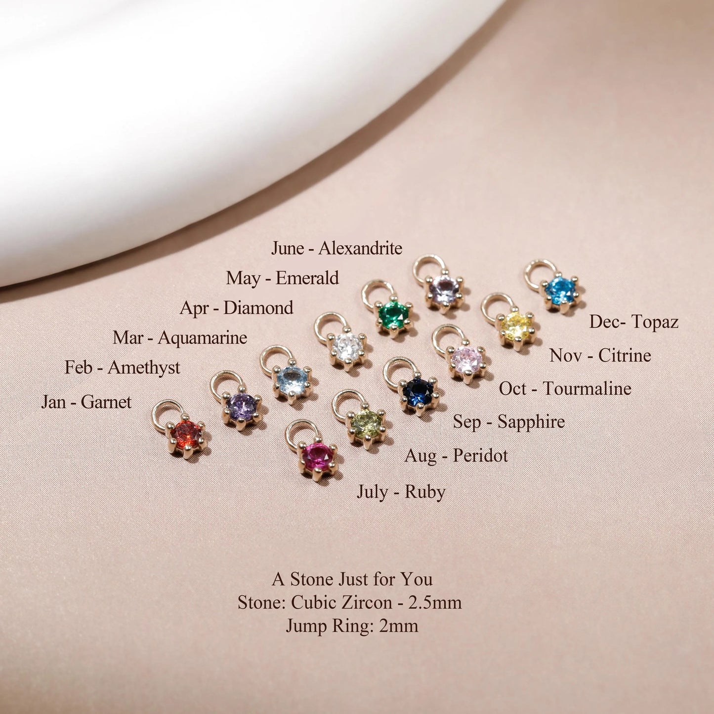 14K Solid Gold Birthstone Charm